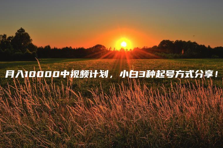 月入10000中视频计划，小白3种起号方式分享！