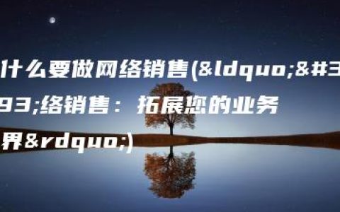 为什么要做网络销售(“网络销售：拓展您的业务边界”)